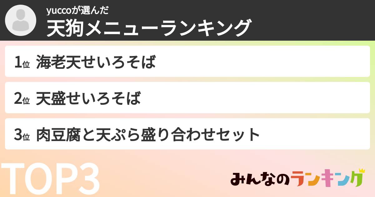 yuccoさんの「天狗メニューランキング」