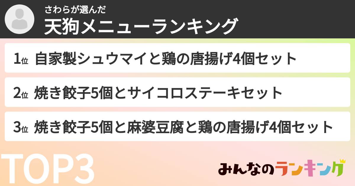 さわらさんの「天狗メニューランキング」