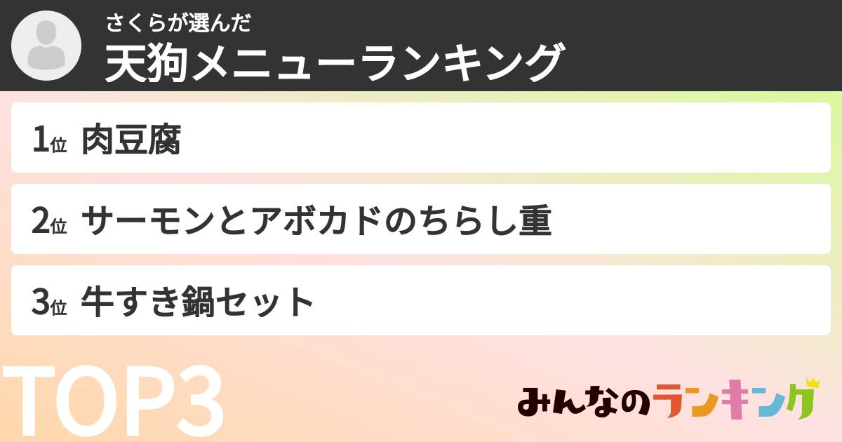 さくらさんの「天狗メニューランキング」