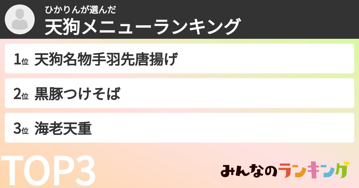 ひかりんさんの「天狗メニューランキング」