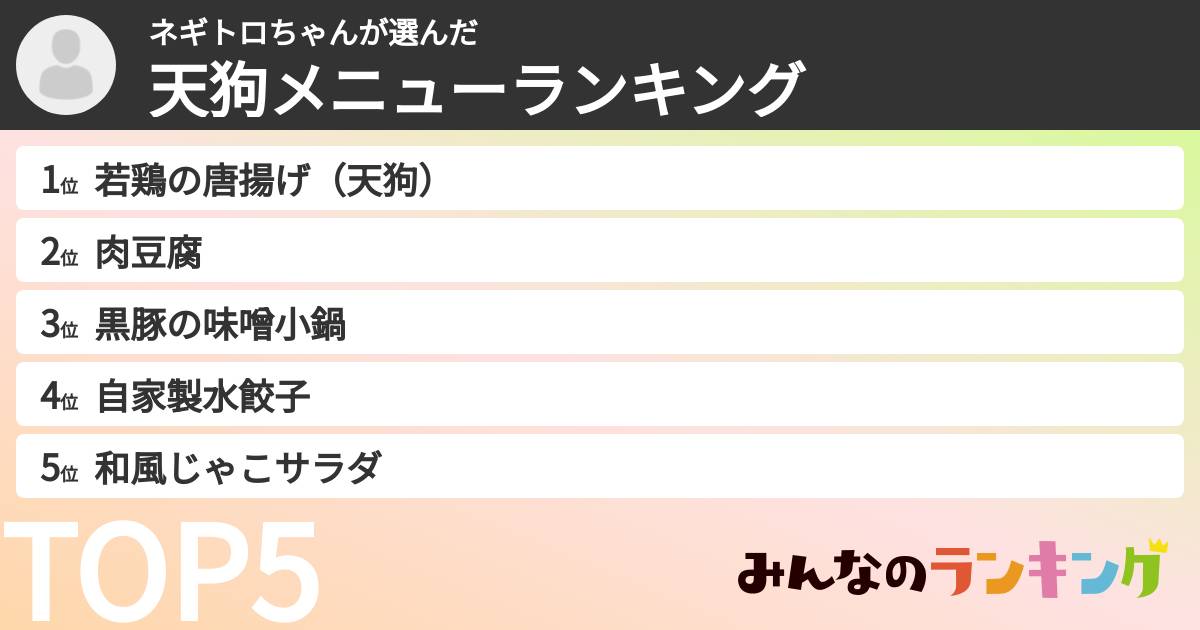 ネギトロちゃんさんの「天狗メニューランキング」