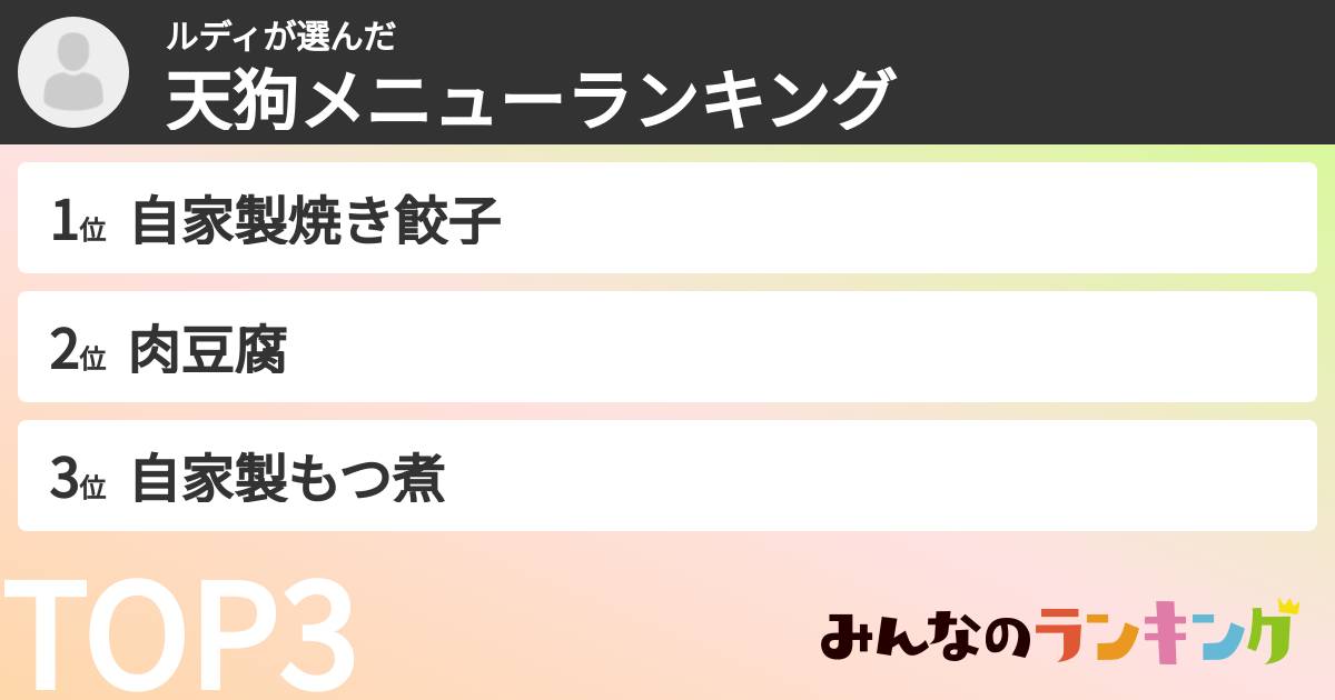 ルディさんの「天狗メニューランキング」