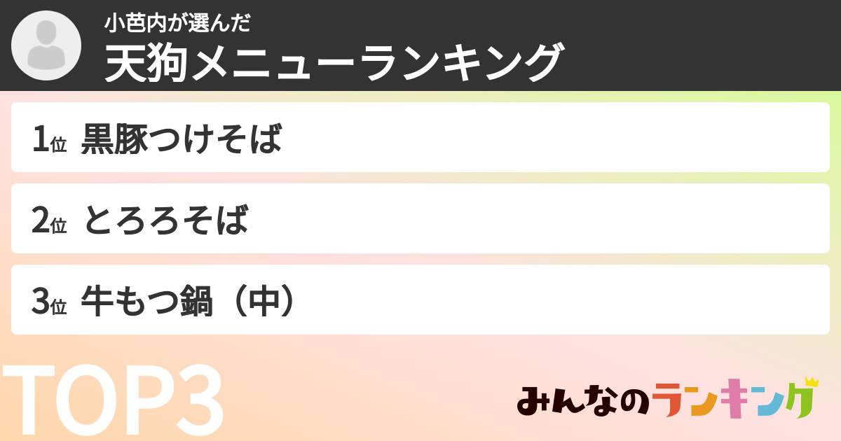 小芭内さんの「天狗メニューランキング」