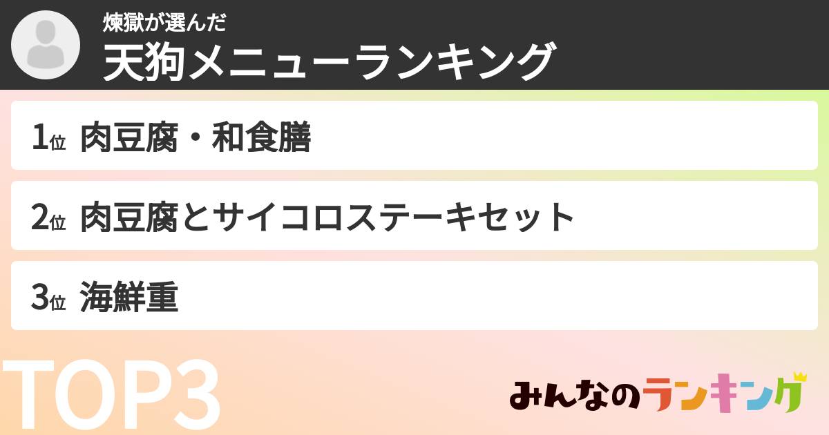 煉獄さんの「天狗メニューランキング」