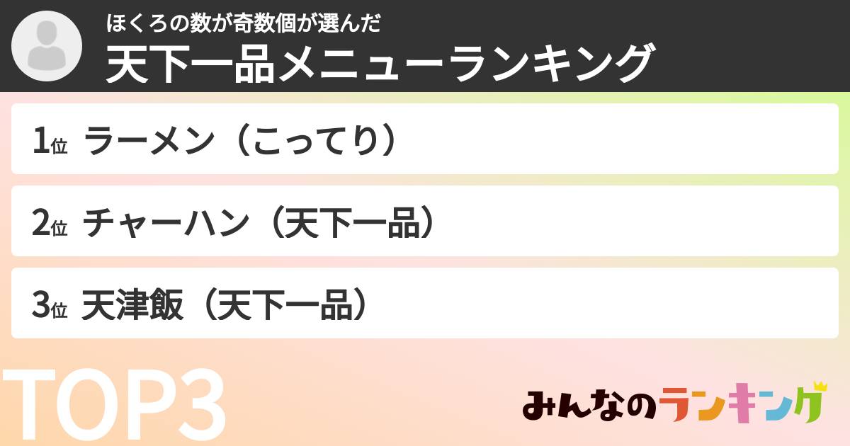 ほくろの数が奇数個さんの「天下一品メニューランキング」