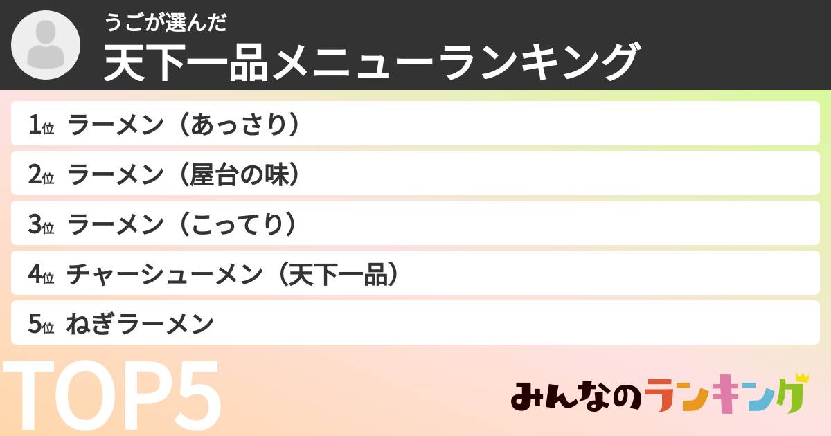 うごさんの「天下一品メニューランキング」