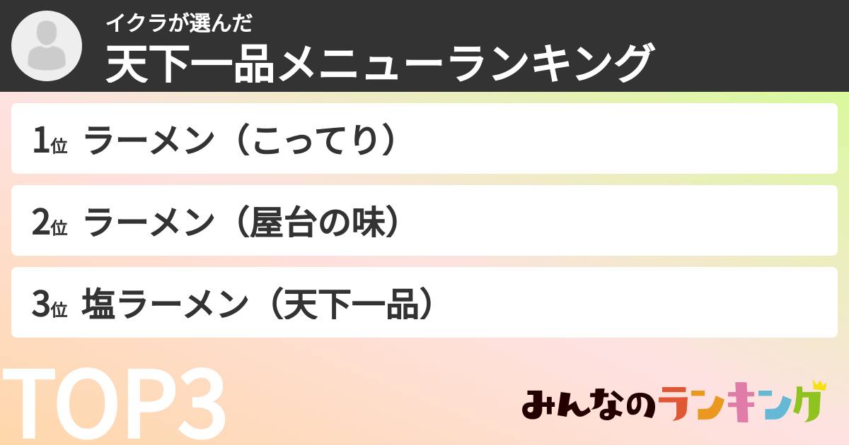 イクラさんの「天下一品メニューランキング」
