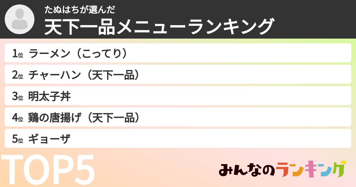 たぬはちさんの「天下一品メニューランキング」