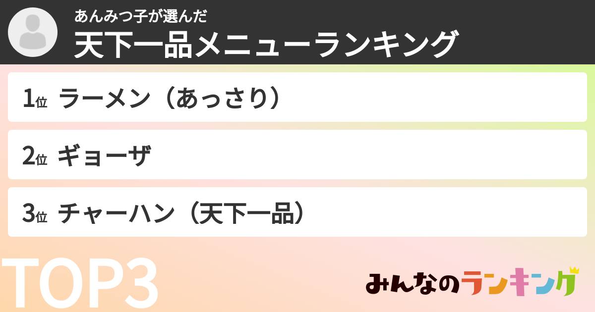 あんみつ子さんの「天下一品メニューランキング」