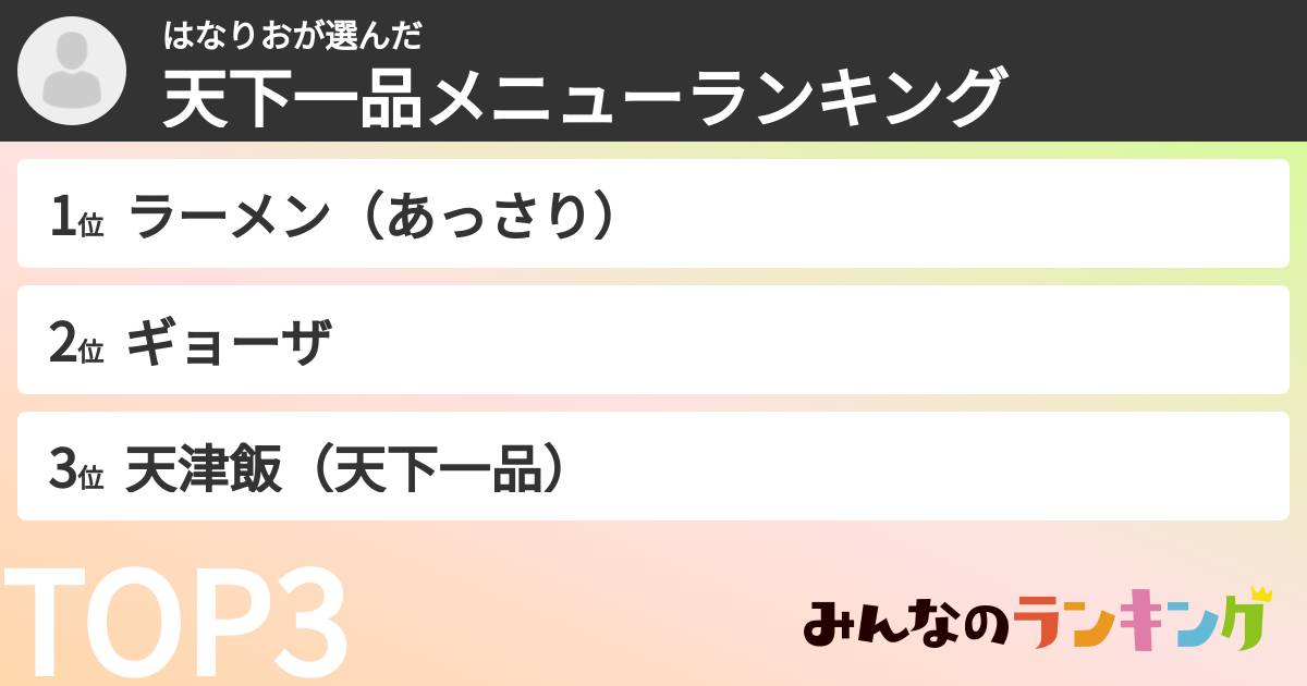 はなりおさんの「天下一品メニューランキング」