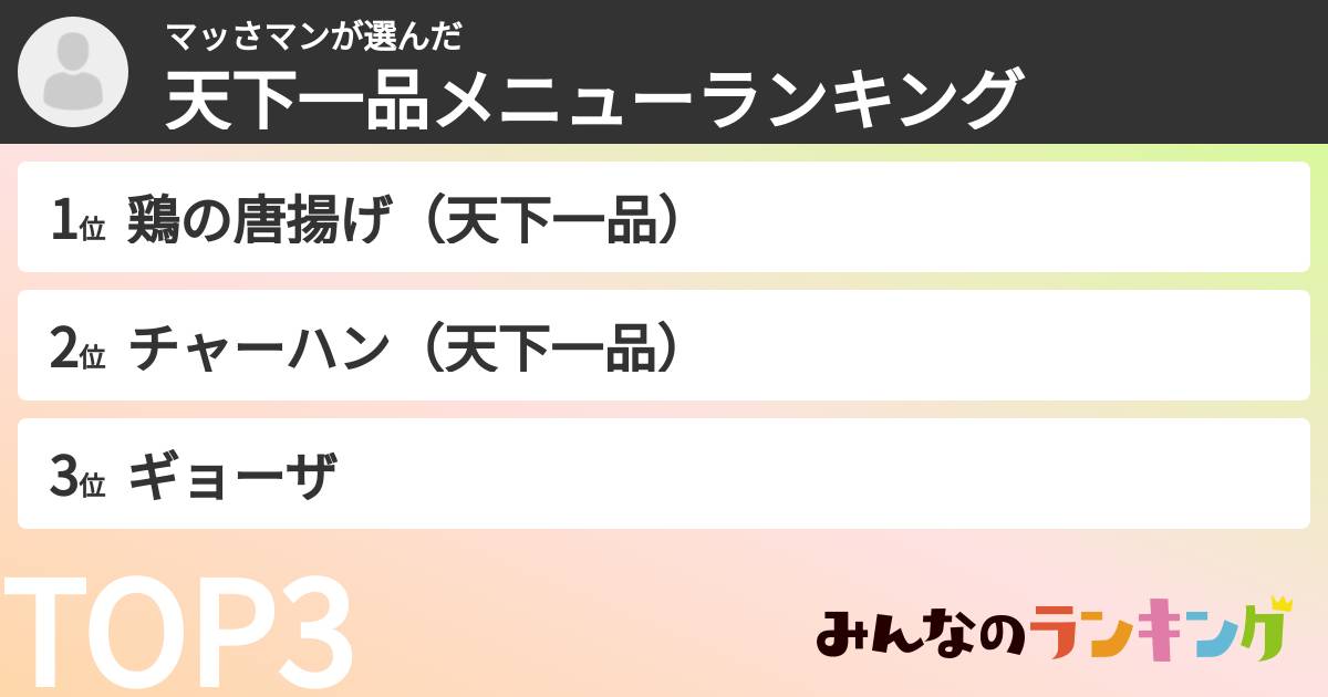 マッさマンさんの「天下一品メニューランキング」