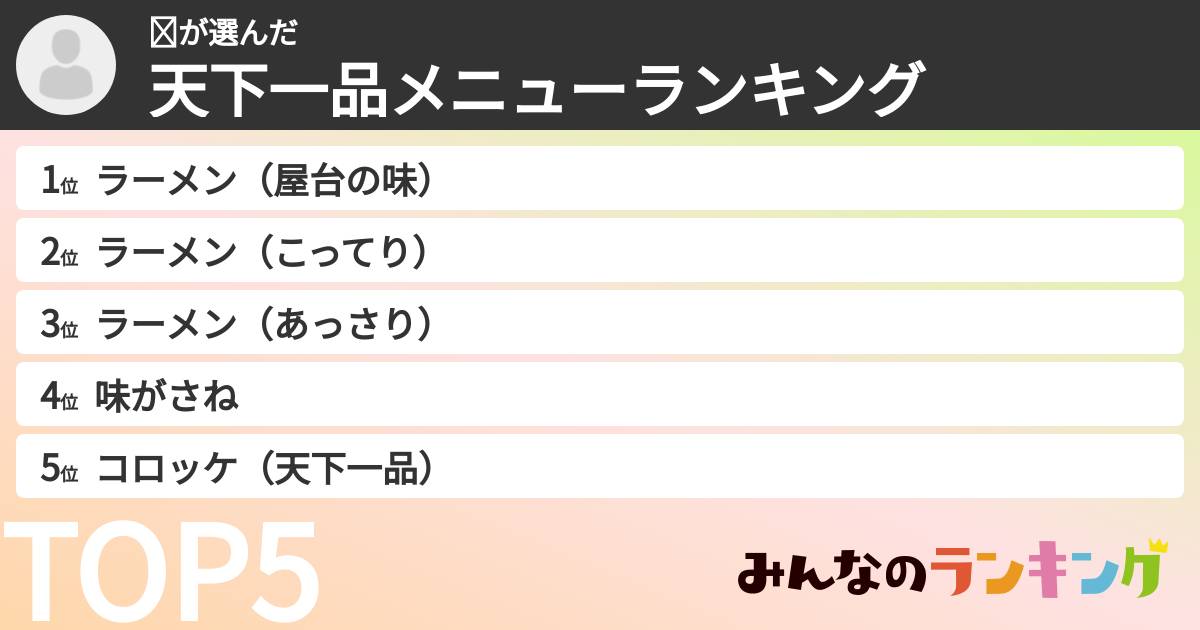 ☺さんの「天下一品メニューランキング」