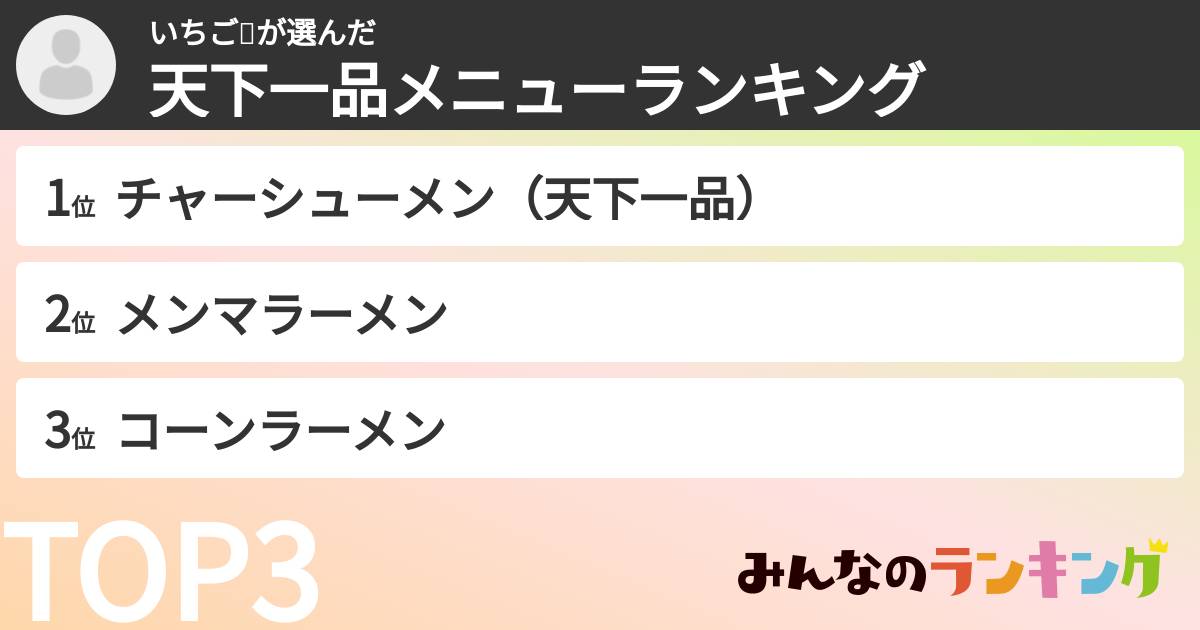 いちご🍓さんの「天下一品メニューランキング」