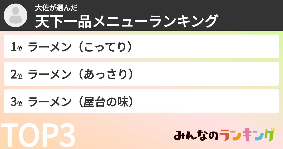 大佐さんの「天下一品メニューランキング」