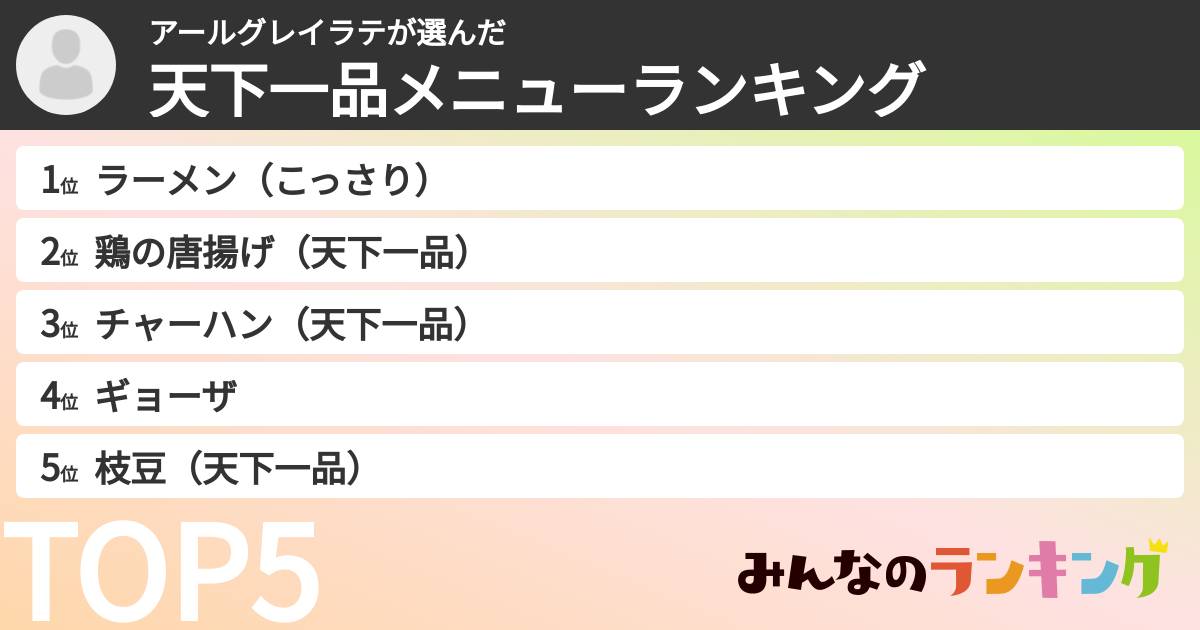 アールグレイラテさんの「天下一品メニューランキング」