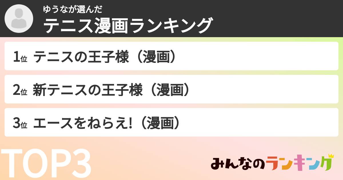 ゆうなさんの「テニス漫画ランキング」