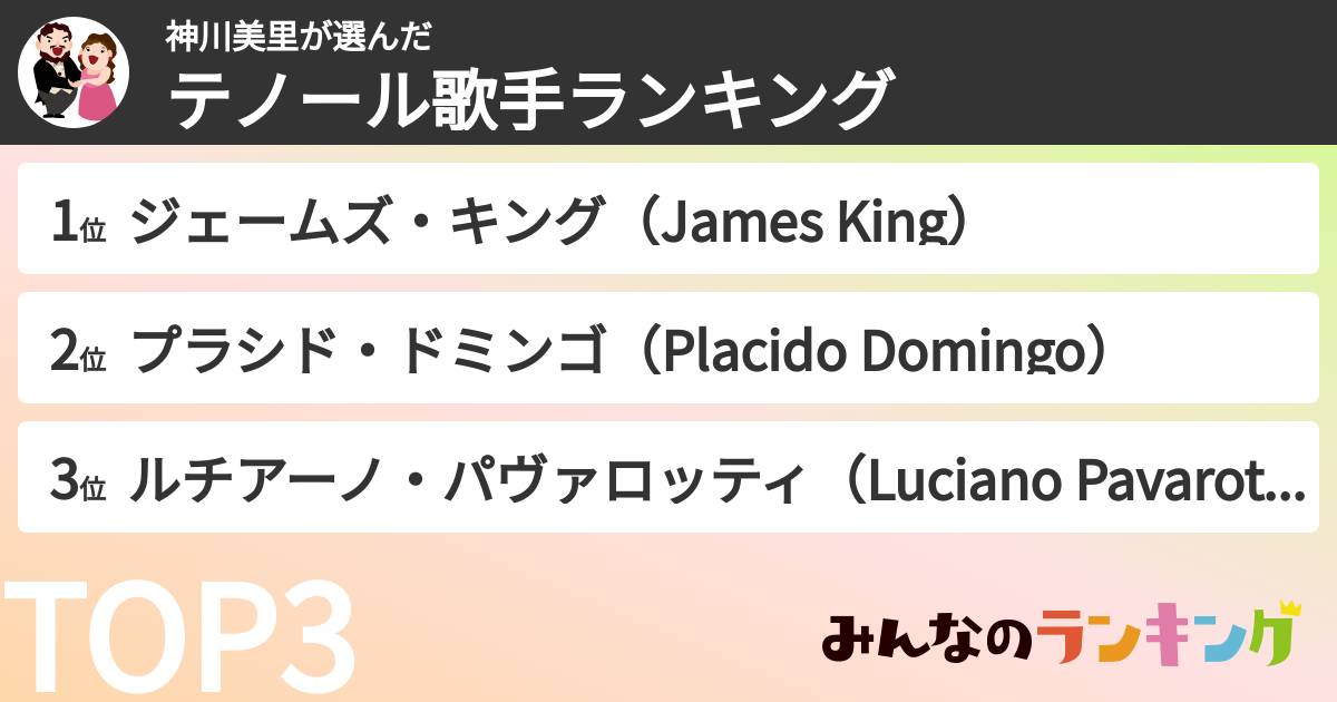神川美里さんの「テノール歌手ランキング」
