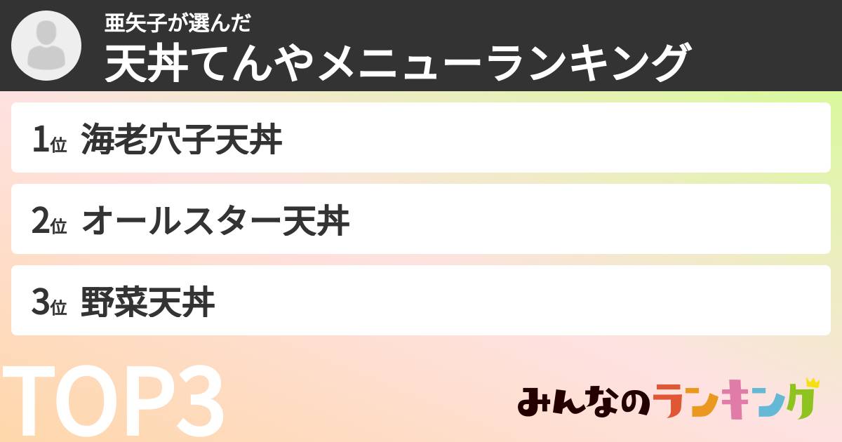 亜矢子さんの「天丼てんやメニューランキング」