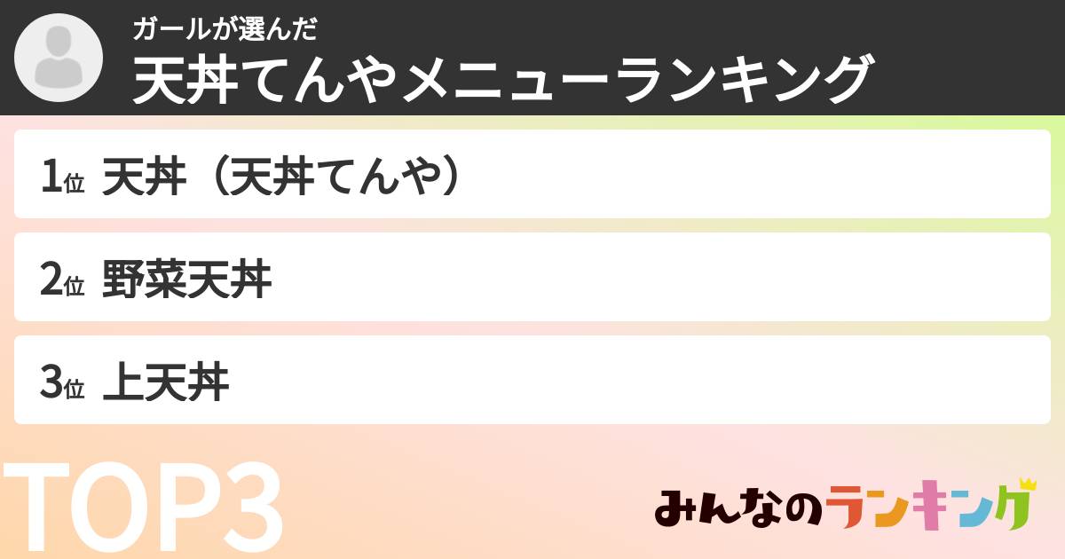 ガールさんの「天丼てんやメニューランキング」