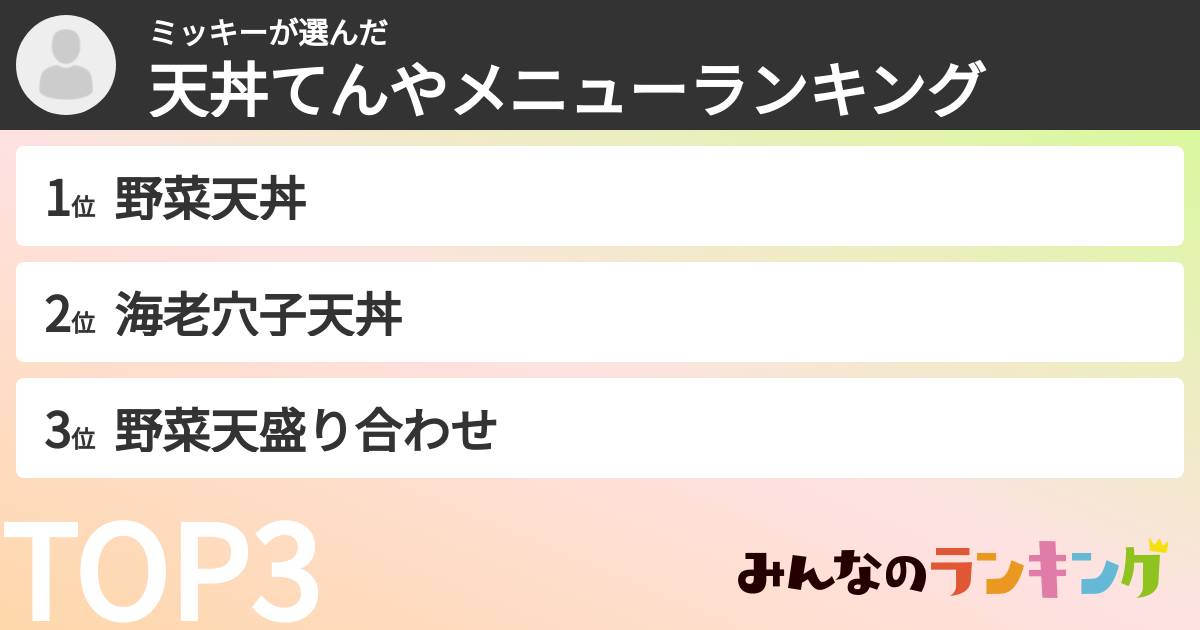 ミッキーさんの「天丼てんやメニューランキング」