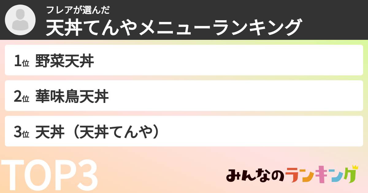 フレアさんの「天丼てんやメニューランキング」