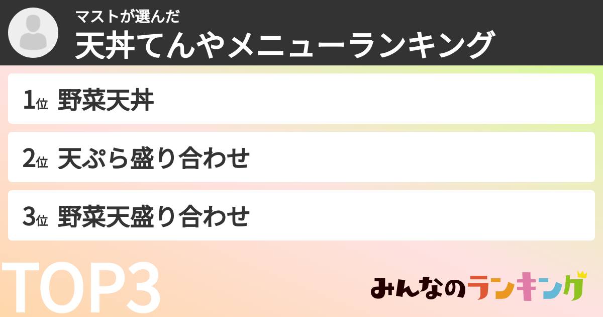 マストさんの「天丼てんやメニューランキング」