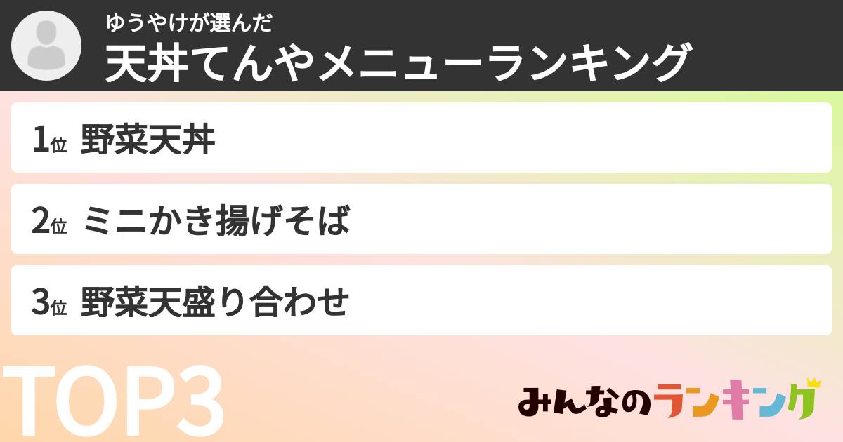 ゆうやけさんの「天丼てんやメニューランキング」
