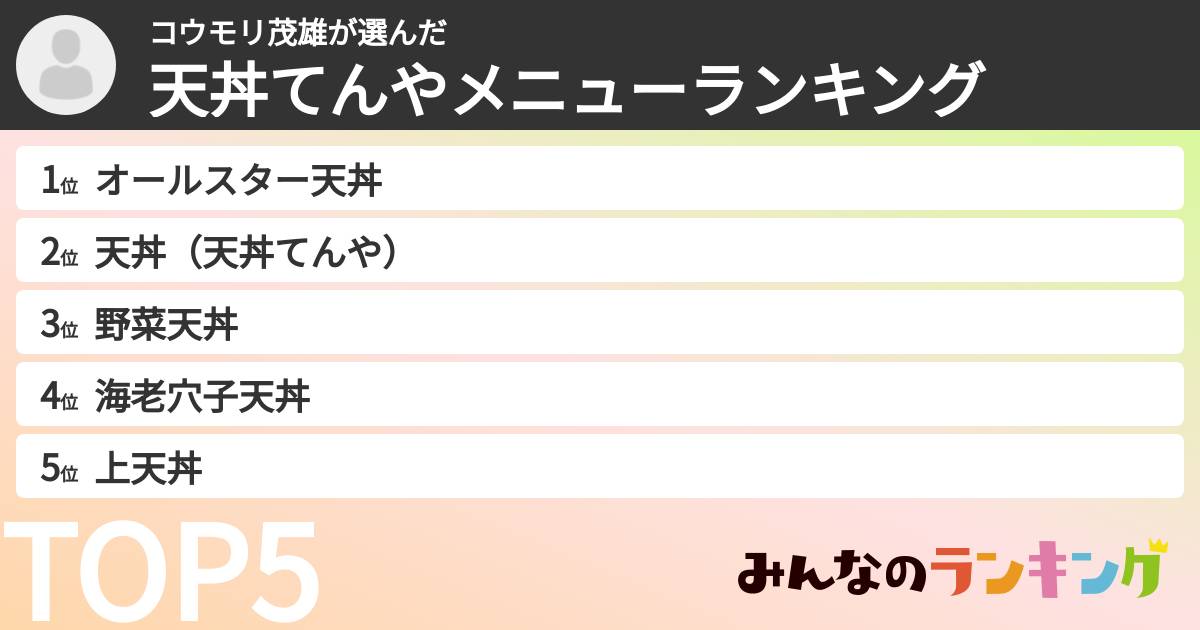 コウモリ茂雄さんの「天丼てんやメニューランキング」