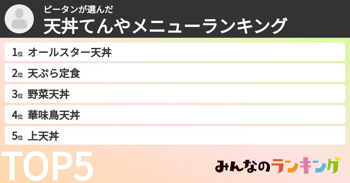 ピータンさんの「天丼てんやメニューランキング」