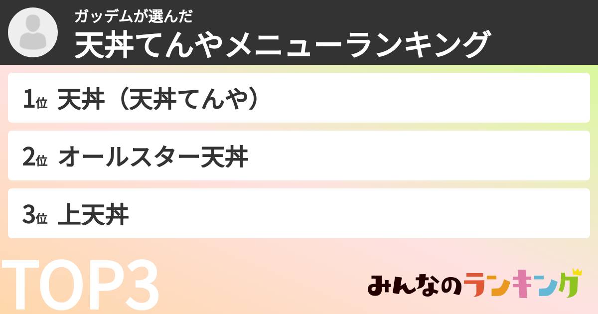ガッデムさんの「天丼てんやメニューランキング」