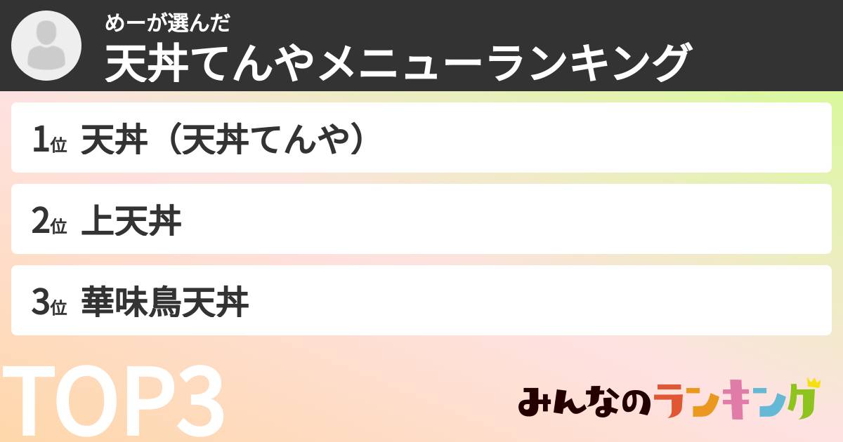 めーさんの「天丼てんやメニューランキング」