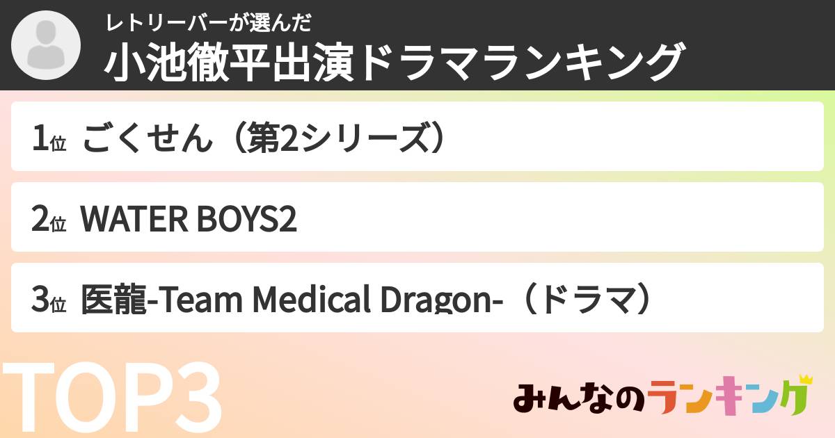 レトリーバーさんの「小池徹平出演ドラマランキング」