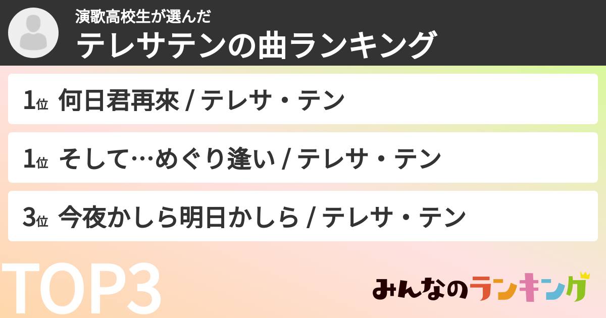 演歌高校生さんの「テレサテンの曲ランキング」