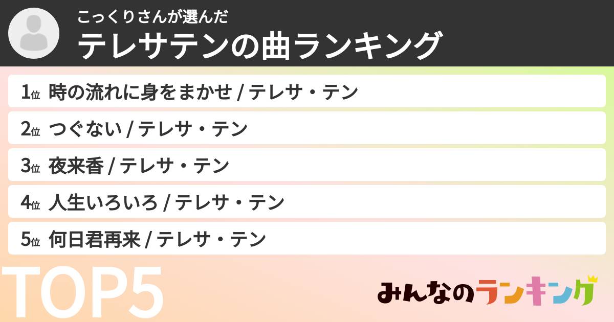 こっくりさんさんの「テレサテンの曲ランキング」