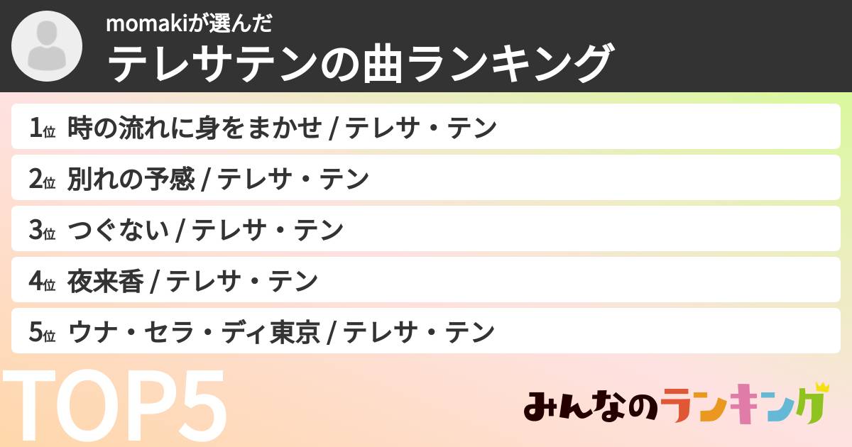 momakiさんの「テレサテンの曲ランキング」