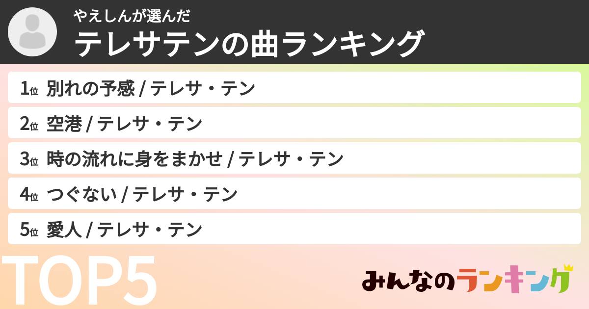 やえしんさんの「テレサテンの曲ランキング」