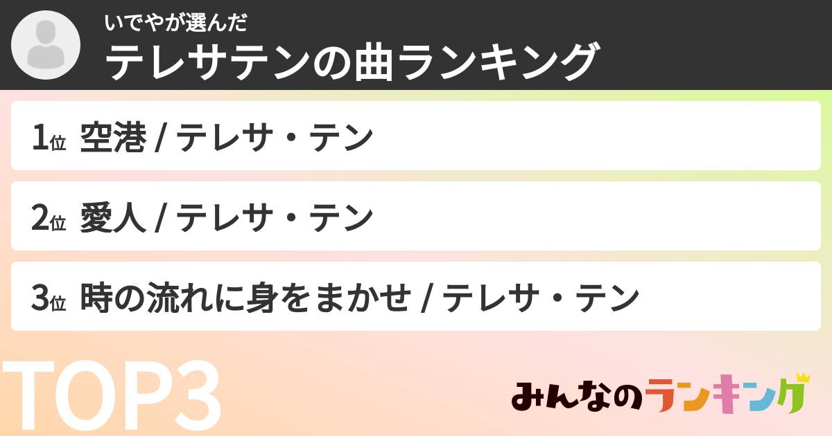 いでやさんの「テレサテンの曲ランキング」