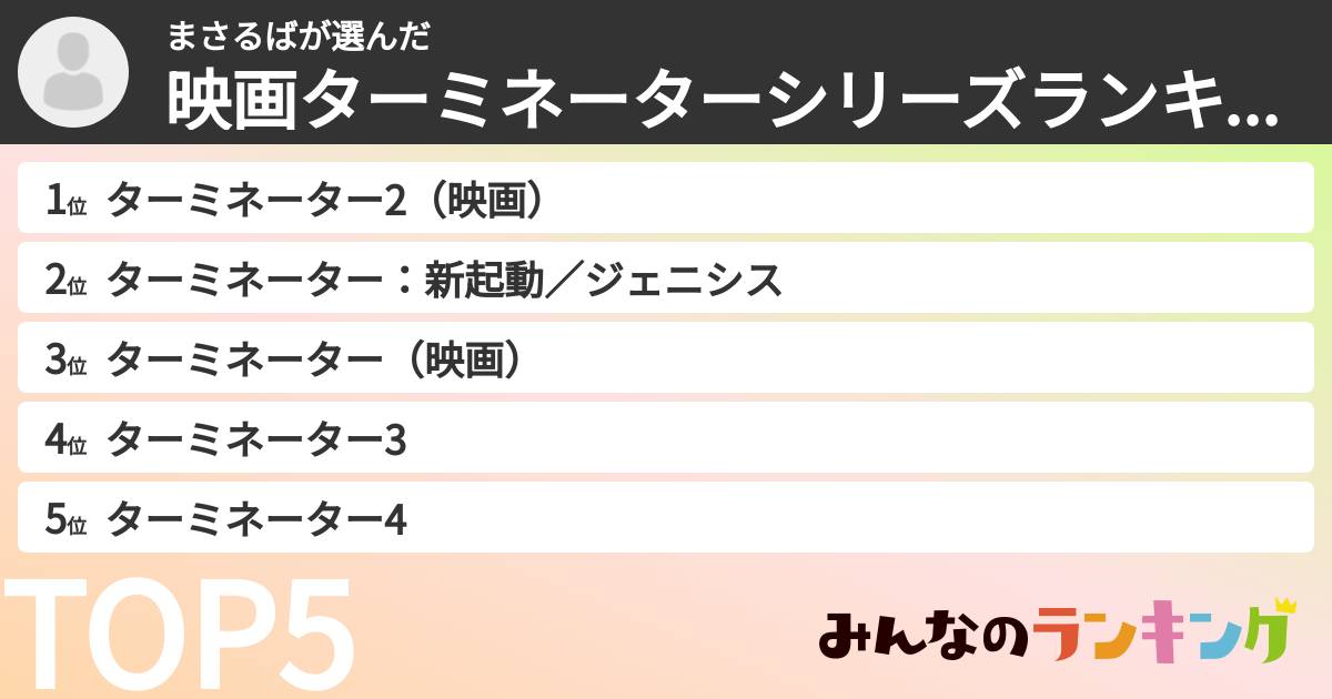 まさるばさんの「映画ターミネーターシリーズランキング」
