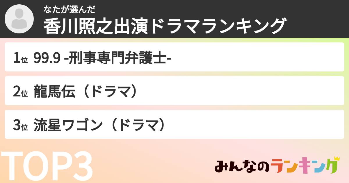 なたさんの「香川照之出演ドラマランキング」