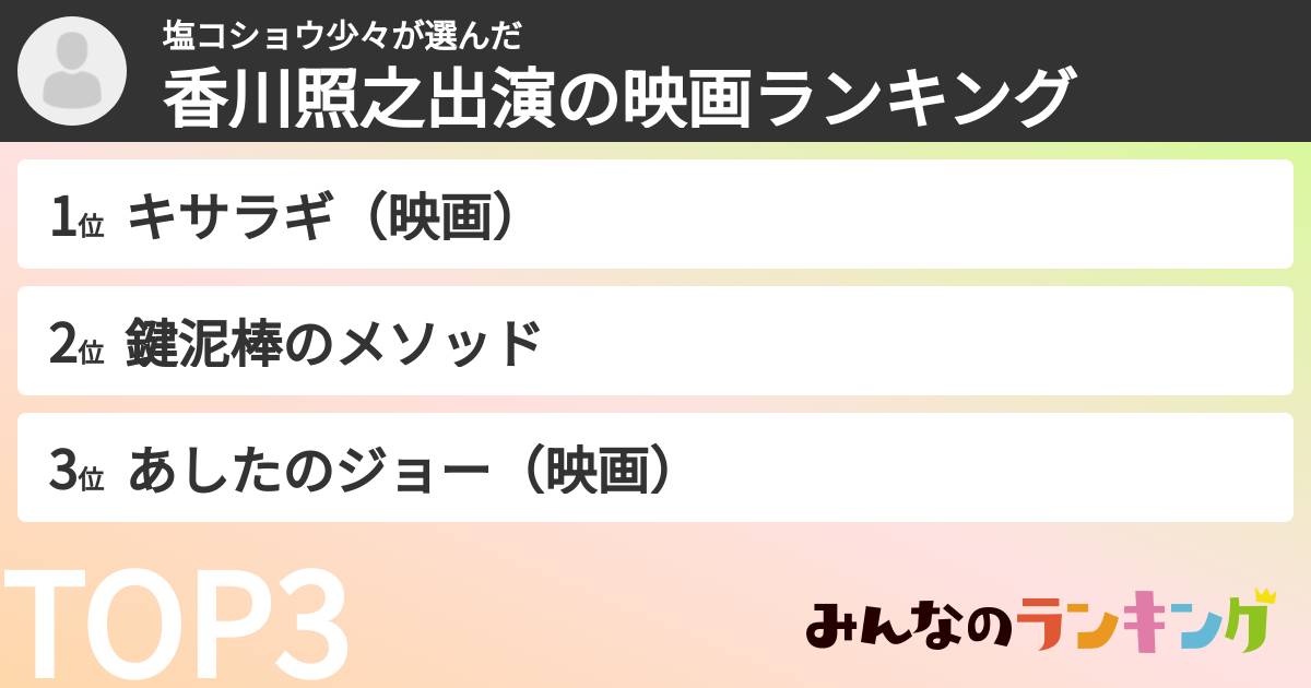 塩コショウ少々さんの「香川照之出演の映画ランキング」