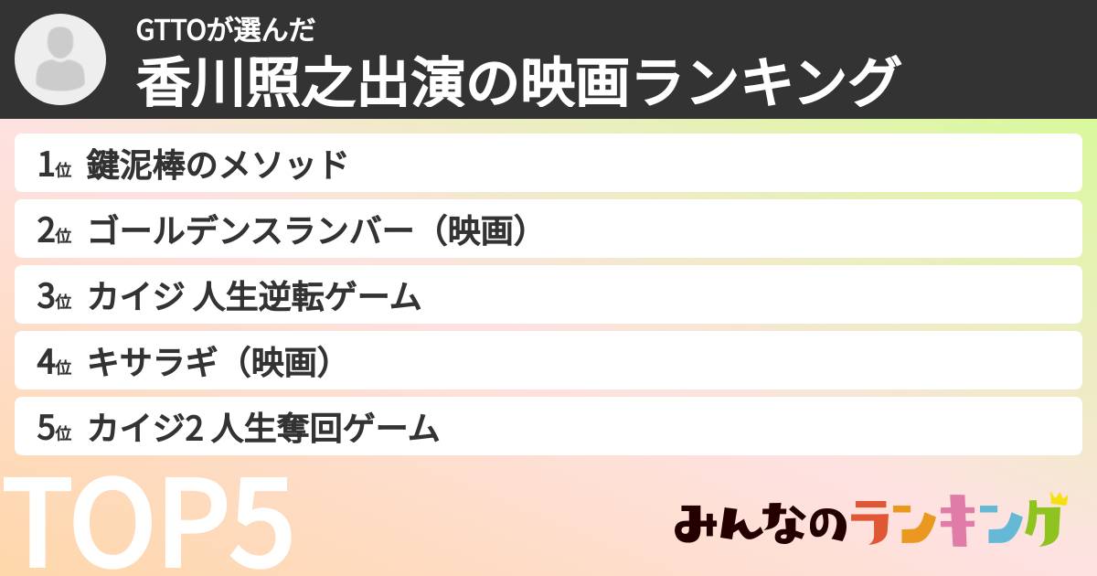 GTTOさんの「香川照之出演の映画ランキング」