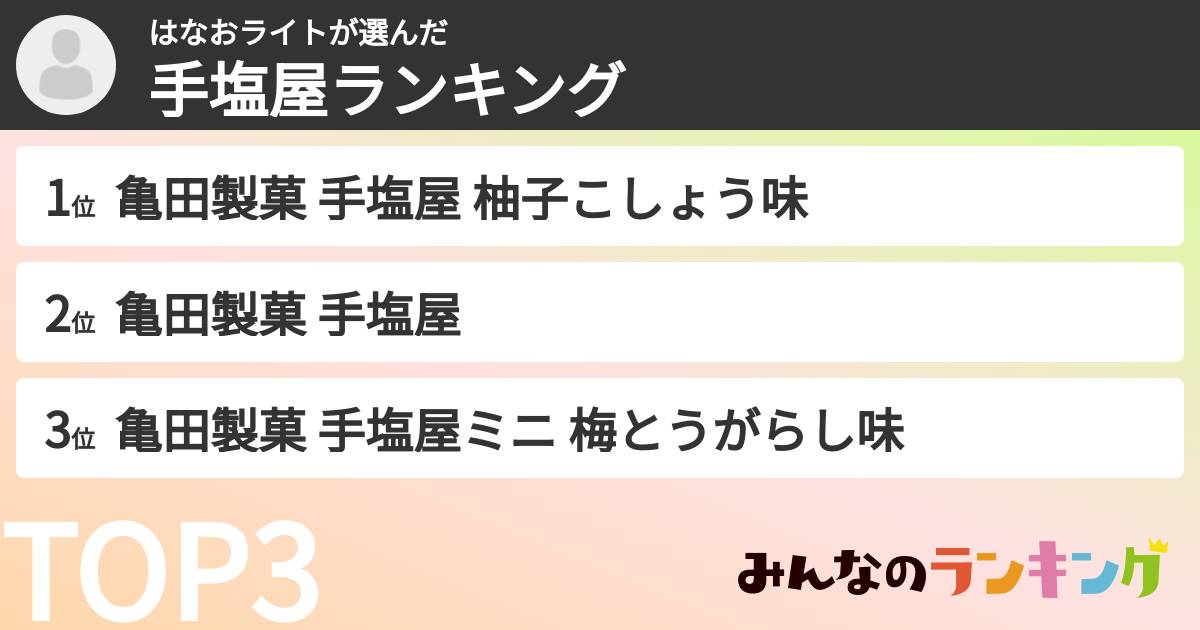 はなおライトさんの「手塩屋ランキング」