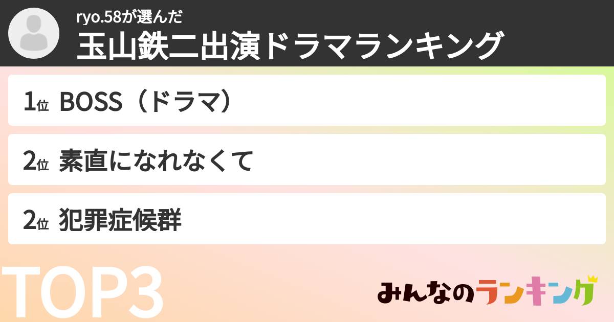 ryo.58さんの「玉山鉄二出演ドラマランキング」