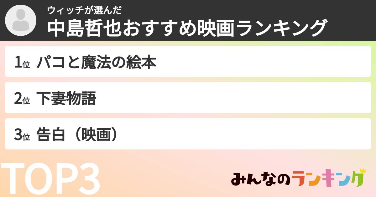ウィッチさんの「中島哲也おすすめ映画ランキング」