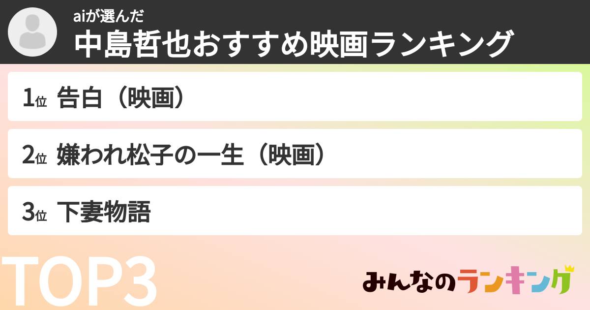 aiさんの「中島哲也おすすめ映画ランキング」