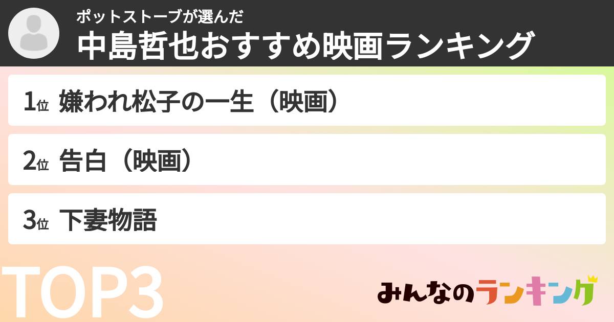 ポットストーブさんの「中島哲也おすすめ映画ランキング」