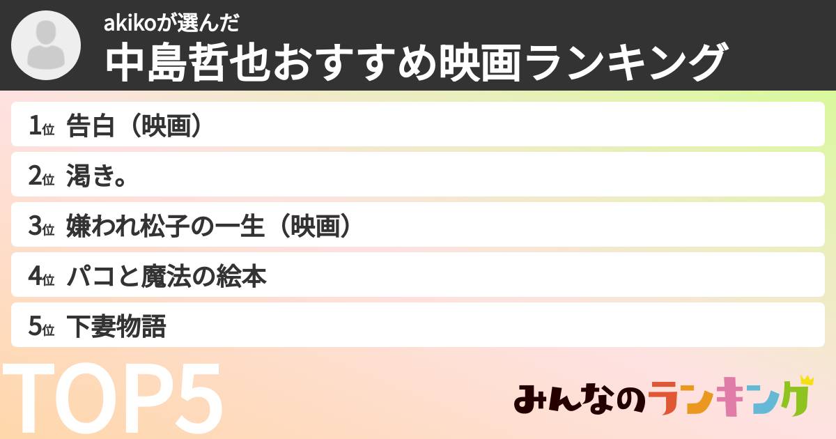 akikoさんの「中島哲也おすすめ映画ランキング」