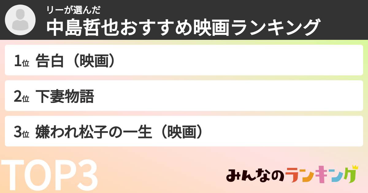 リーさんの「中島哲也おすすめ映画ランキング」