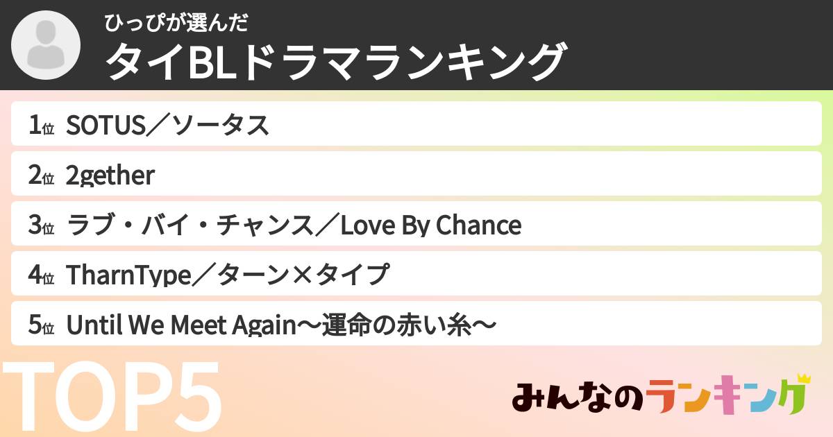 ひっぴさんの「タイBLドラマランキング」