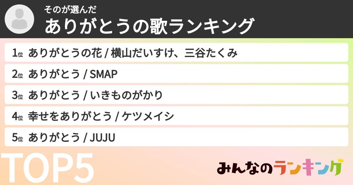 そのさんの「ありがとうの歌ランキング」